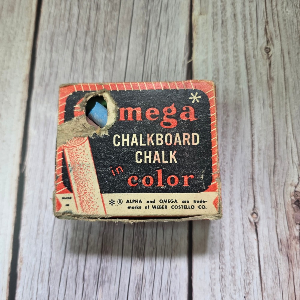 Vintage Omega Weber Costello Colored Chalkboard Chalk Box Chicago School Fair